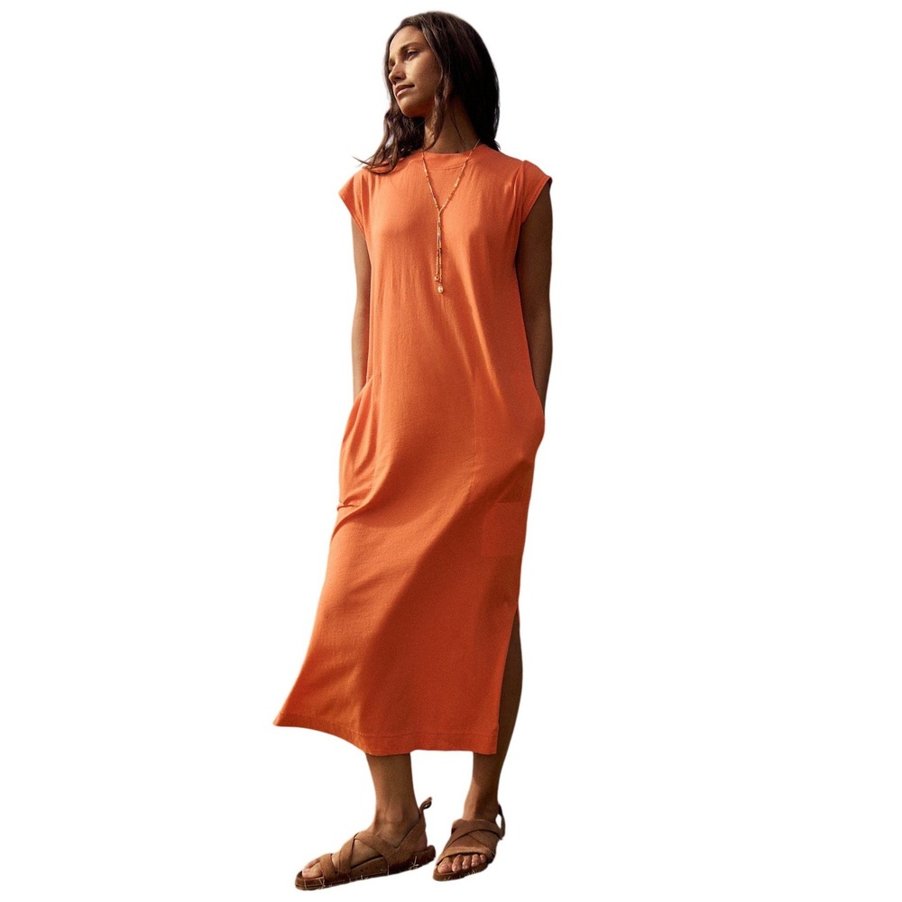 Free People Beach Orange All Day Long Sleeveless T-Shirt Midi Dress Size Medium